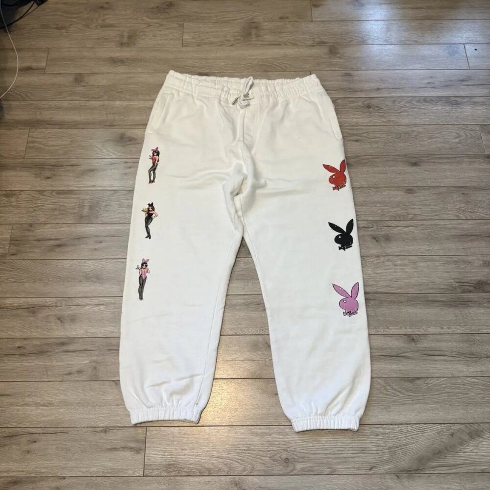 white playboy drawstring sweatpants